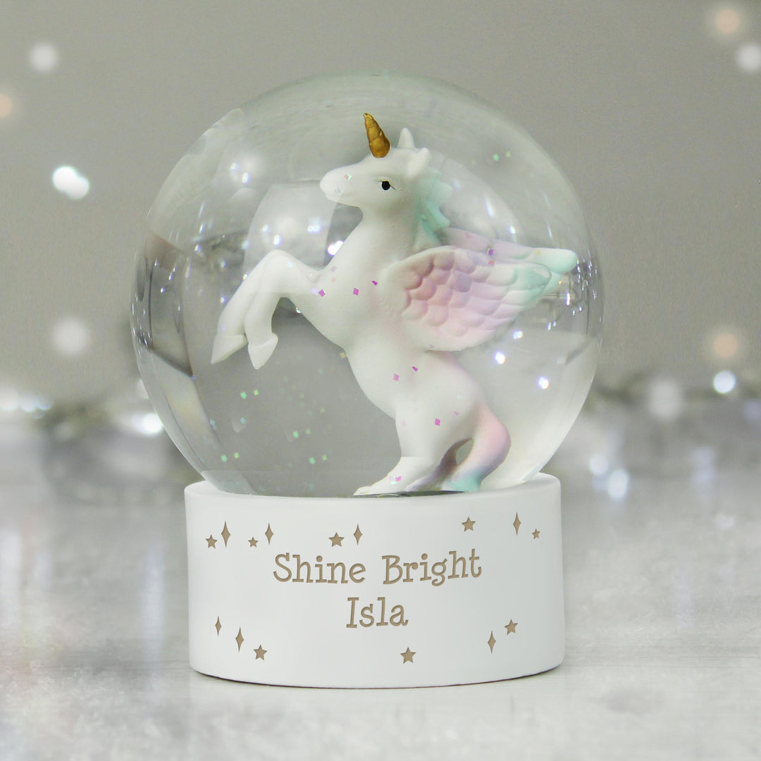 Personalised Unicorn Snow Globe, The Personal Shop, personalised gifts