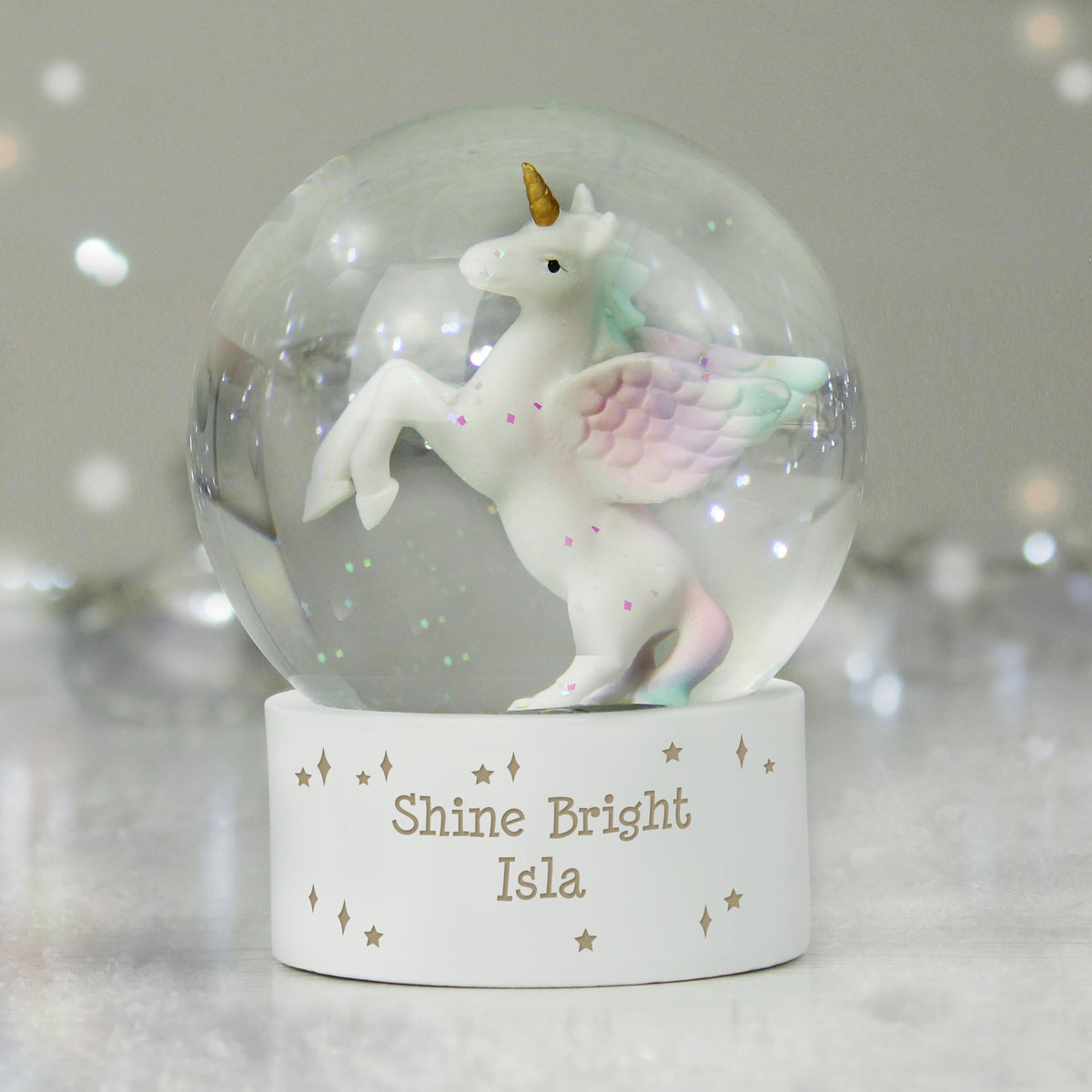 Personalised Unicorn Snow Globe, The Personal Shop, personalised gifts