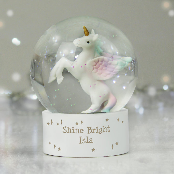 Personalised Unicorn Snow Globe, The Personal Shop, personalised gifts