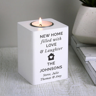 Personalised Home White Wooden Tea light Holder