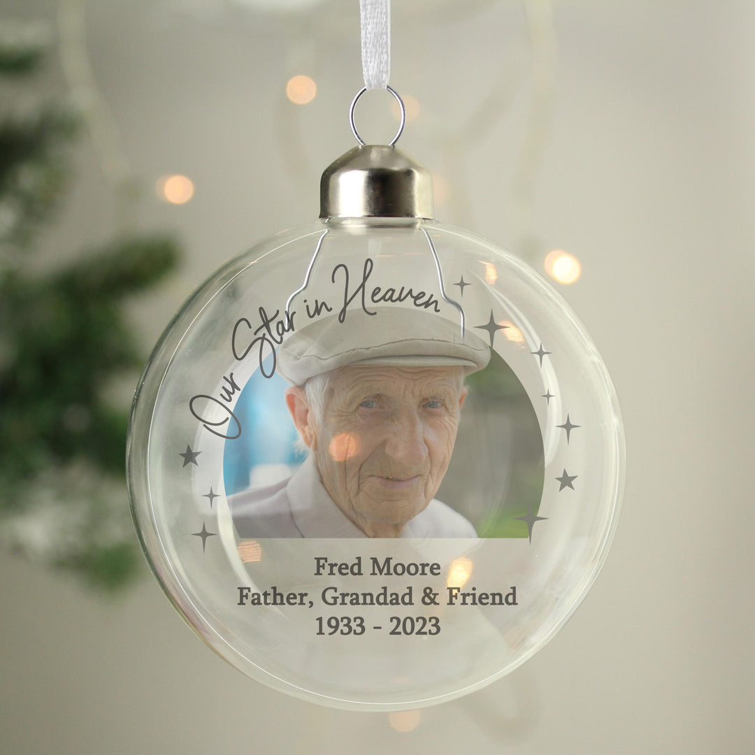 Personalised Photo Upload Memorial Glass Bauble – alternative view