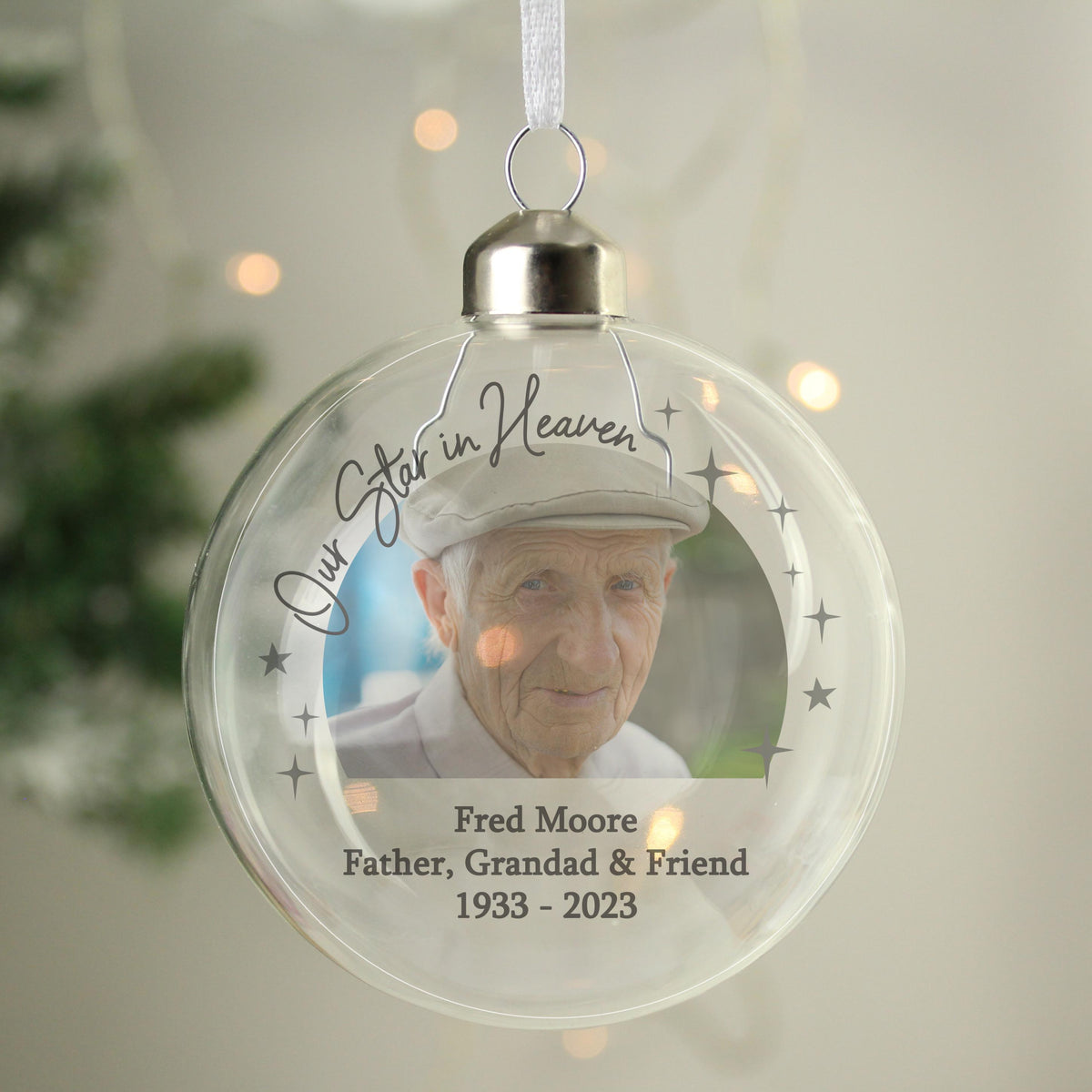 Personalised Photo Upload Memorial Glass Bauble – alternative view