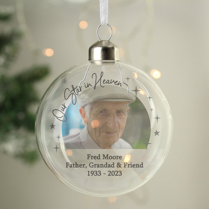 Personalised Photo Upload Memorial Glass Bauble – alternative view