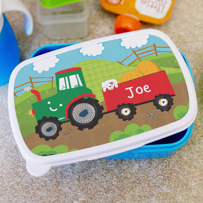 Personalised Tractors Blue Lunch Box