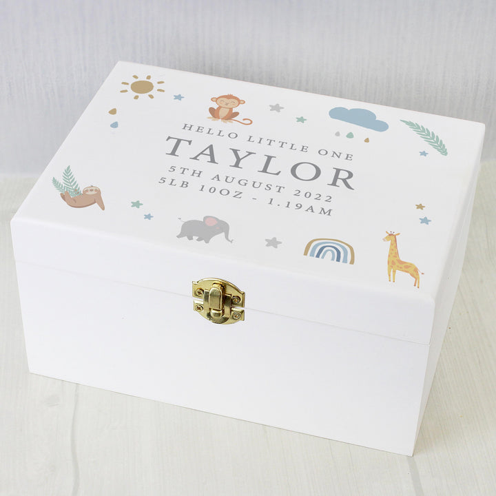 Personalised Safari Animals White Wooden Keepsake Box, The Personal Shop, personalised gifts