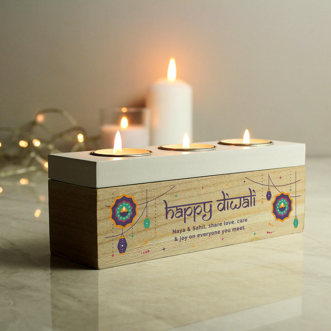 Personalised Diwali Triple Tealight Box – alternative view