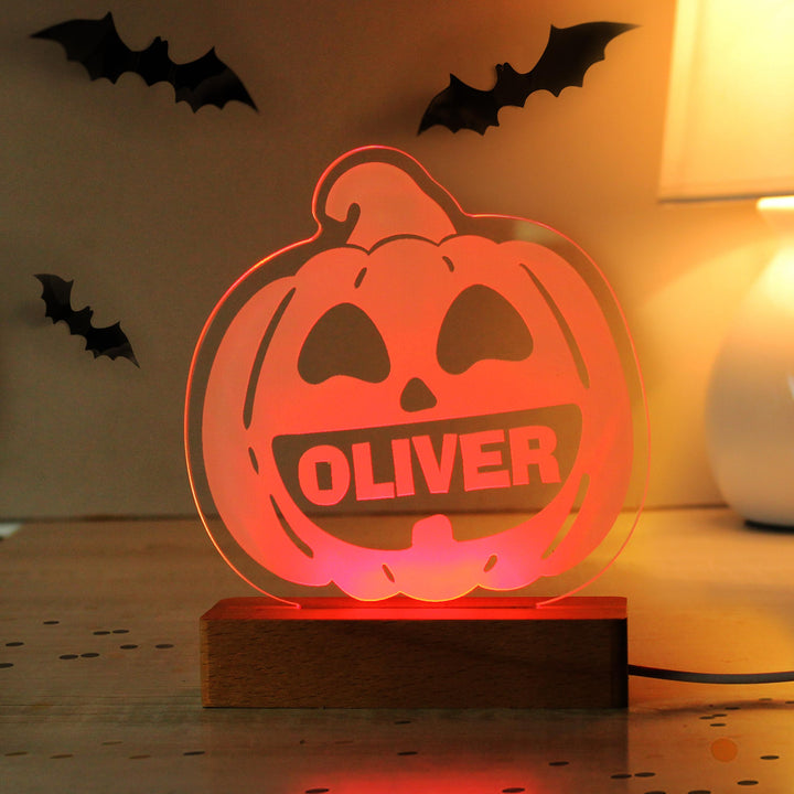 Personalised Pumpkin Wooden LED Light – alternative view