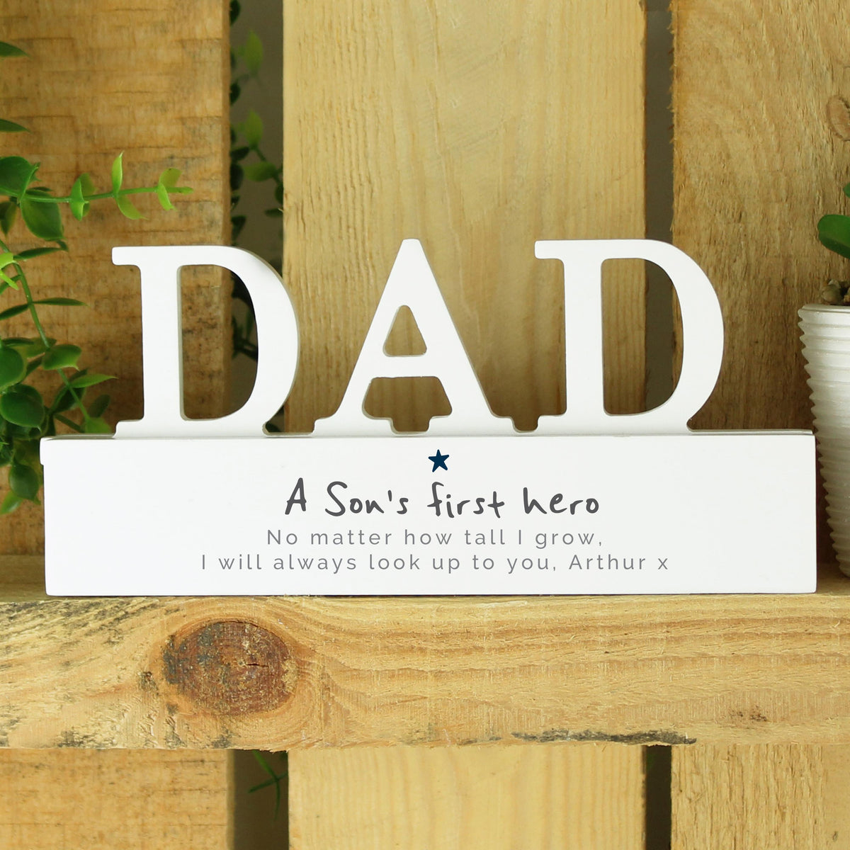 Personalised A Sons First Hero Wooden Dad Ornament, The Personal Shop, personalised gifts
