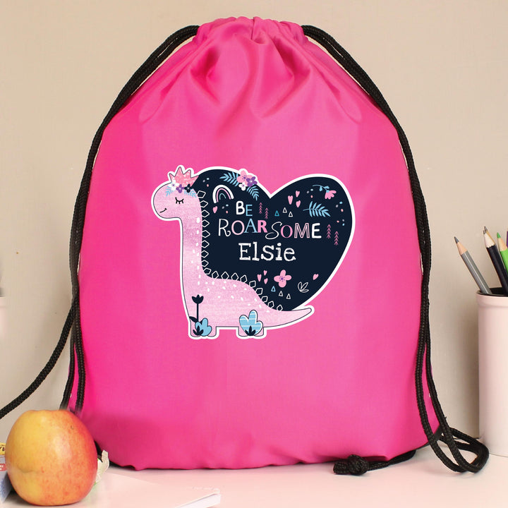 Personalised Dinosaur Pink Kit Bag – alternative view
