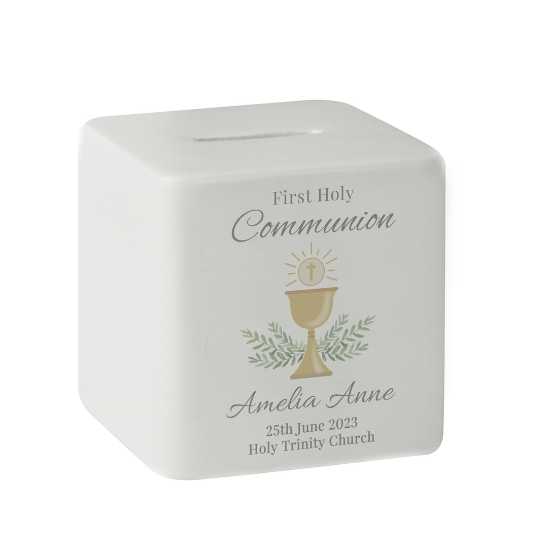 Personalised First Holy Communion Ceramic Square Money Box, The Personal Shop, personalised gifts