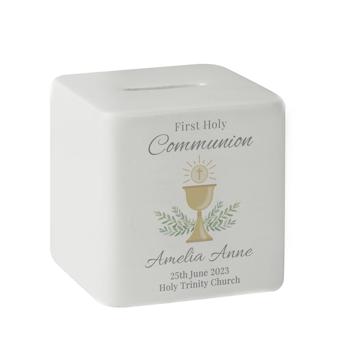 Personalised First Holy Communion Ceramic Square Money Box, The Personal Shop, personalised gifts