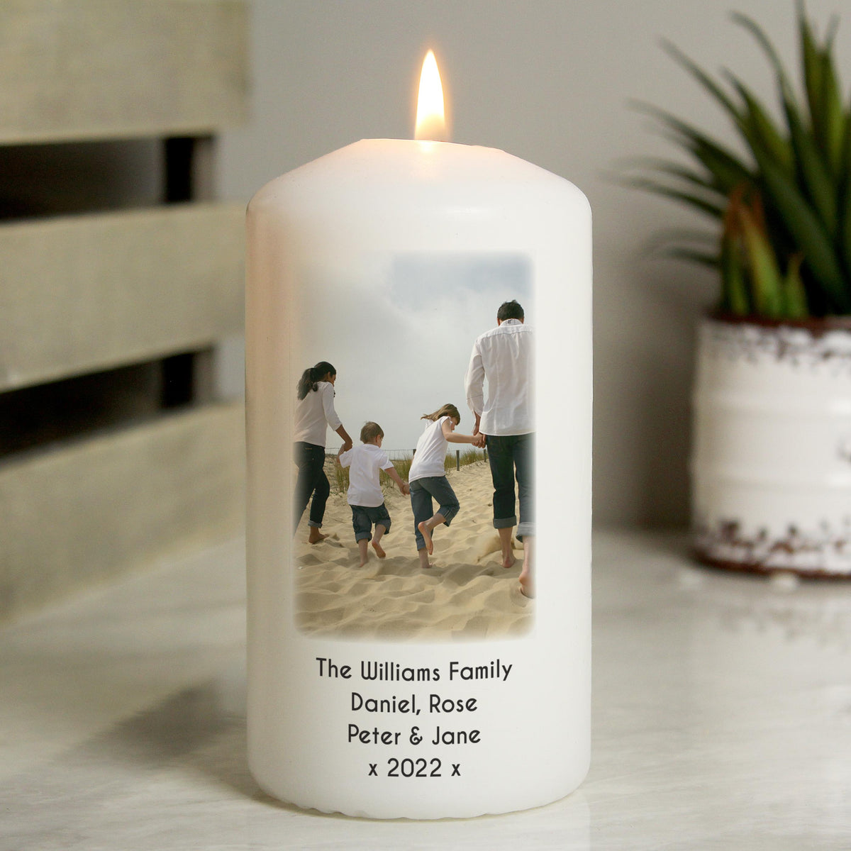 Personalised Photo Upload Pillar Candle – alternative view