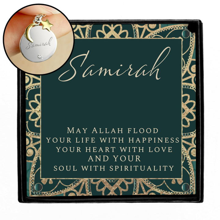Personalised Sentiment Eid Moon &amp; Star Sterling Silver Necklace and Box – alternative view