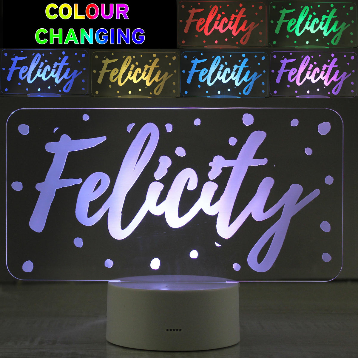 Personalised Polka-dot Name only LED Colour Changing Night Light – alternative view