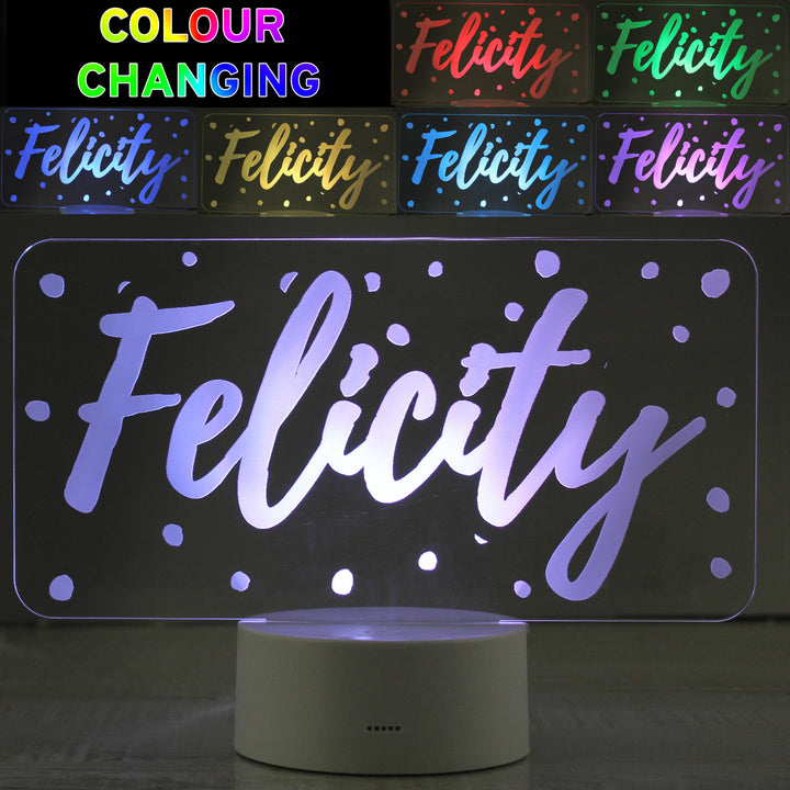 Personalised Polka-dot Name only LED Colour Changing Night Light – alternative view