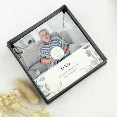 Personalised Botanical Memorial Photo Upload Necklace and Box