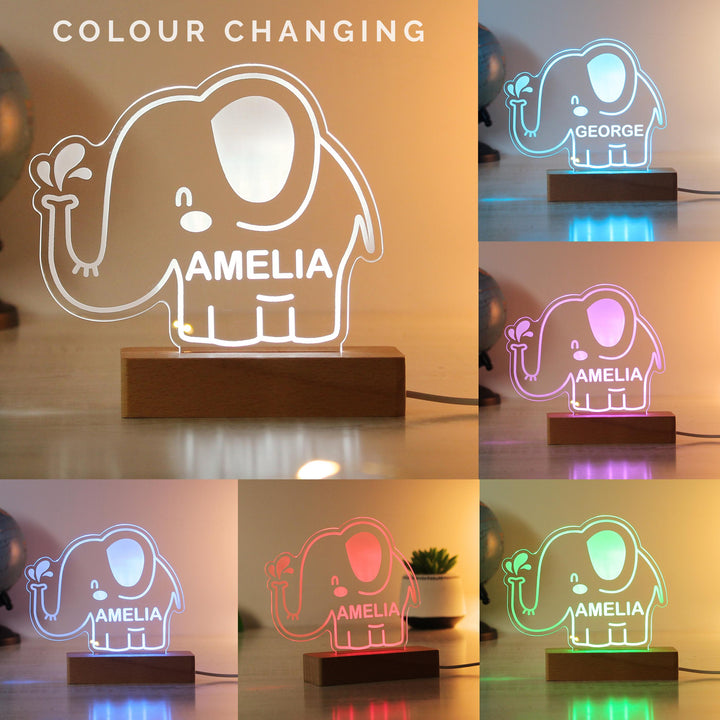 Personalised Elephant Wooden Based LED Light - alternative view