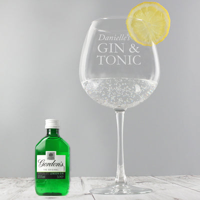 Personalised Gin & Tonic Balloon Glass with Gin Miniature Set