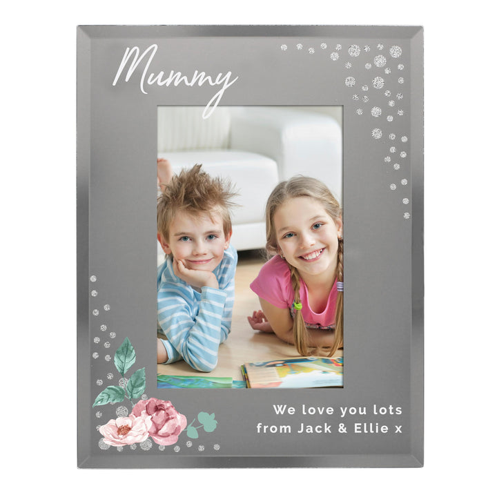 Personalised Floral 6x4 Diamante Glass Photo Frame – alternative view