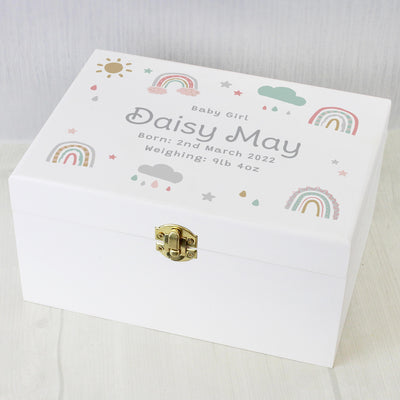 Personalised Rainbow White Wooden Keepsake Box