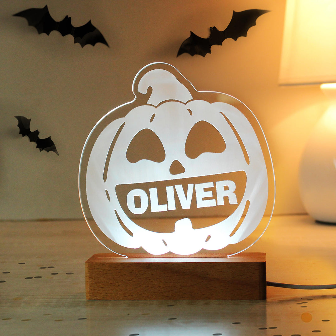 Personalised Pumpkin Wooden LED Light – alternative view