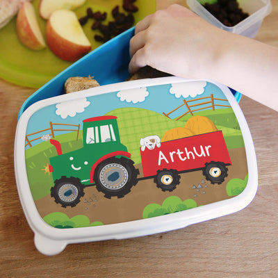 Personalised Tractors Blue Lunch Box