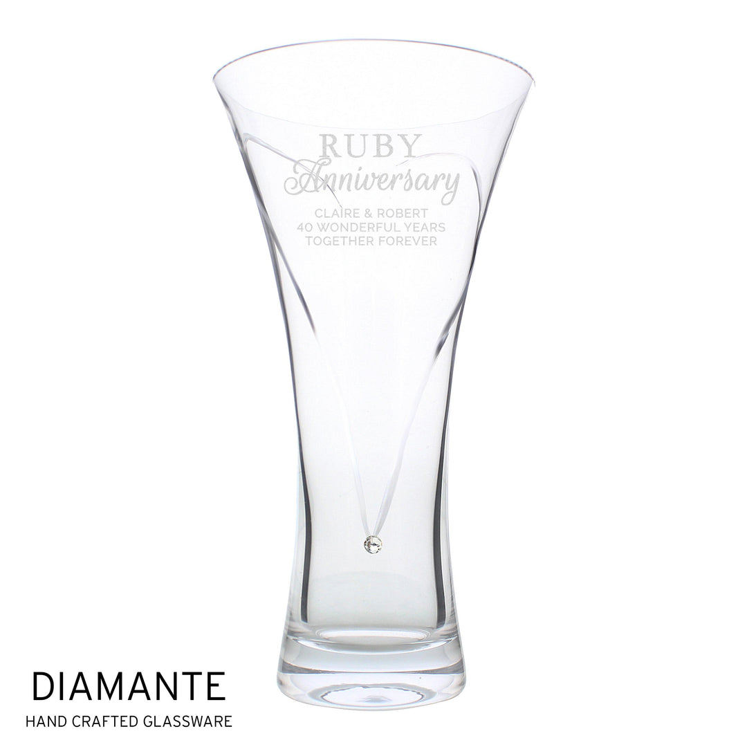 Personalised Ruby Anniversary Large Hand Cut Diamante Heart Vase - alternative view