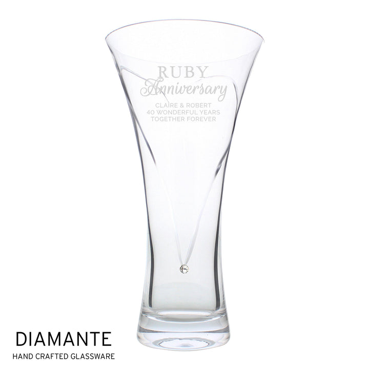 Personalised Ruby Anniversary Large Hand Cut Diamante Heart Vase - alternative view