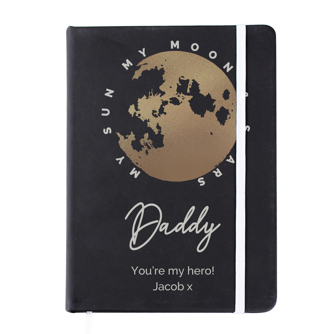Personalised Moon &amp; Stars Black Hardback Notebook, The Personal Shop, personalised gifts