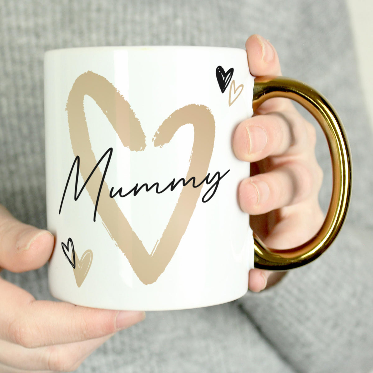 Personalised Hearts Gold Handled Mug, The Personal Shop, personalised gifts