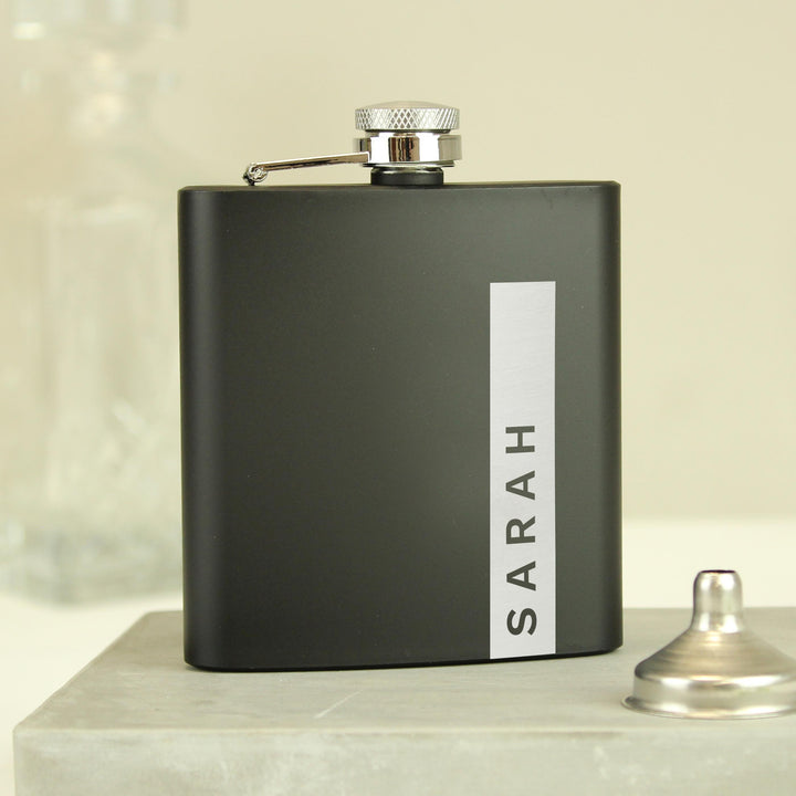Personalised Name Only Black Hip Flask – alternative view