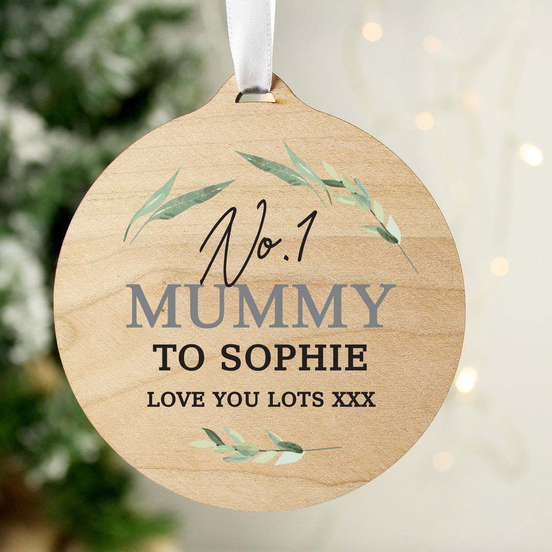 Personalised Leaf Decor Round Wooden Decoration – alternative view