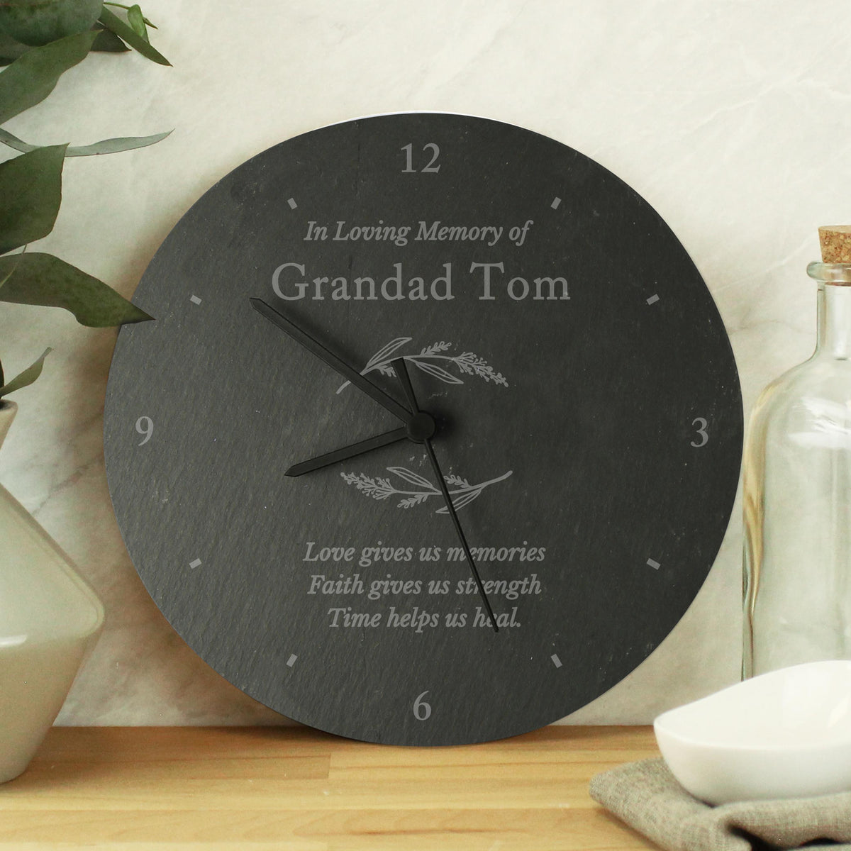 Personalised Free Text Botanical Slate Clock, The Personal Shop, personalised gifts
