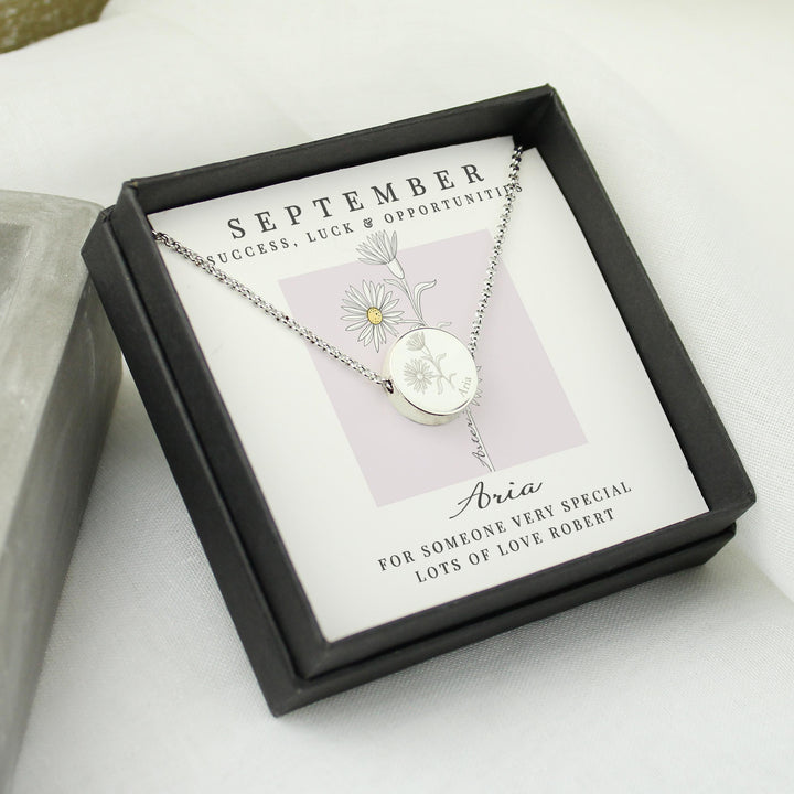 Personalised September Birth Flower Necklace and Box – alternative view