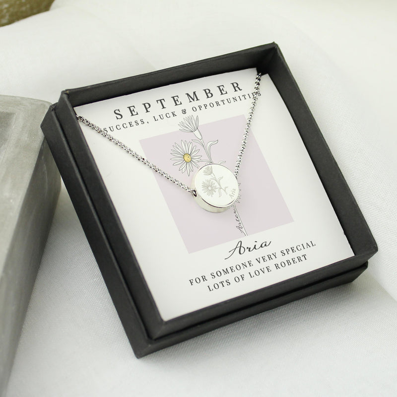 Personalised September Birth Flower Necklace and Box