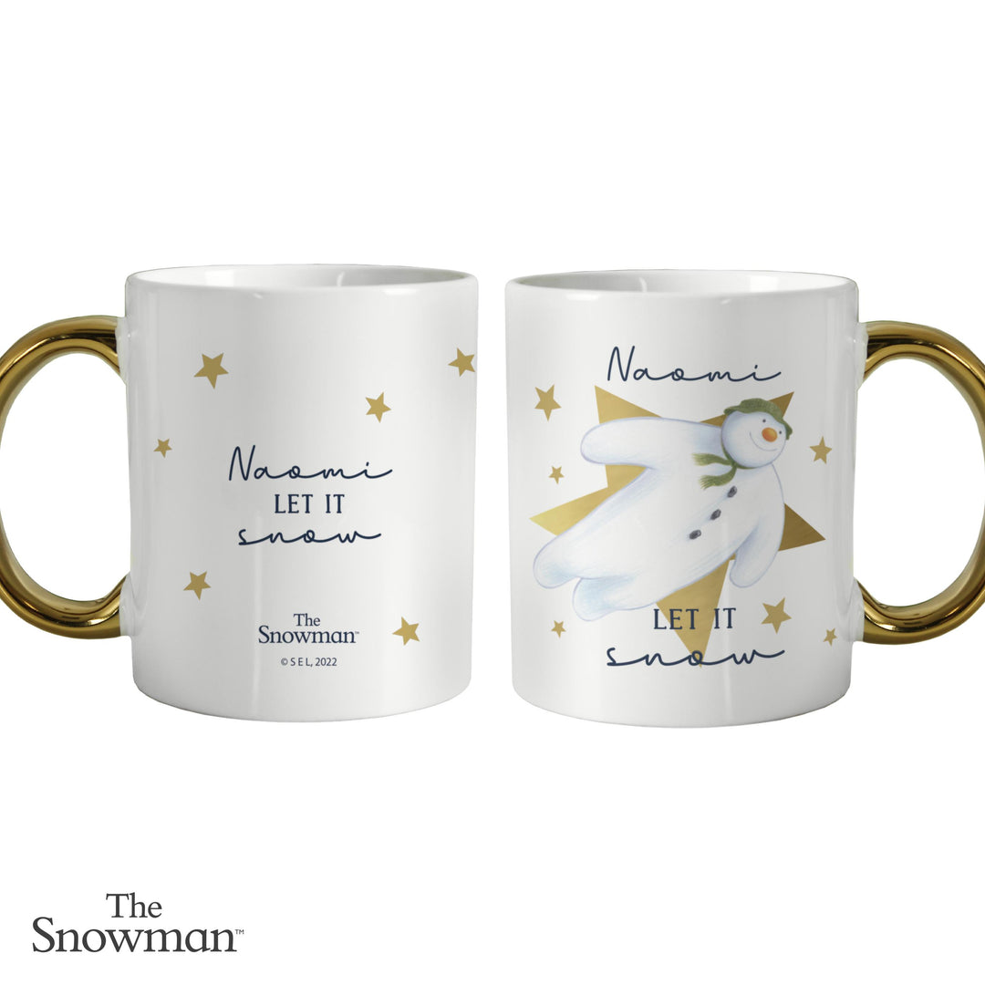 Personalised The Snowman Let it Snow Gold Handed Mug – alternative view