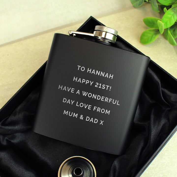 Personalised Free Text Black Hip Flask – alternative view