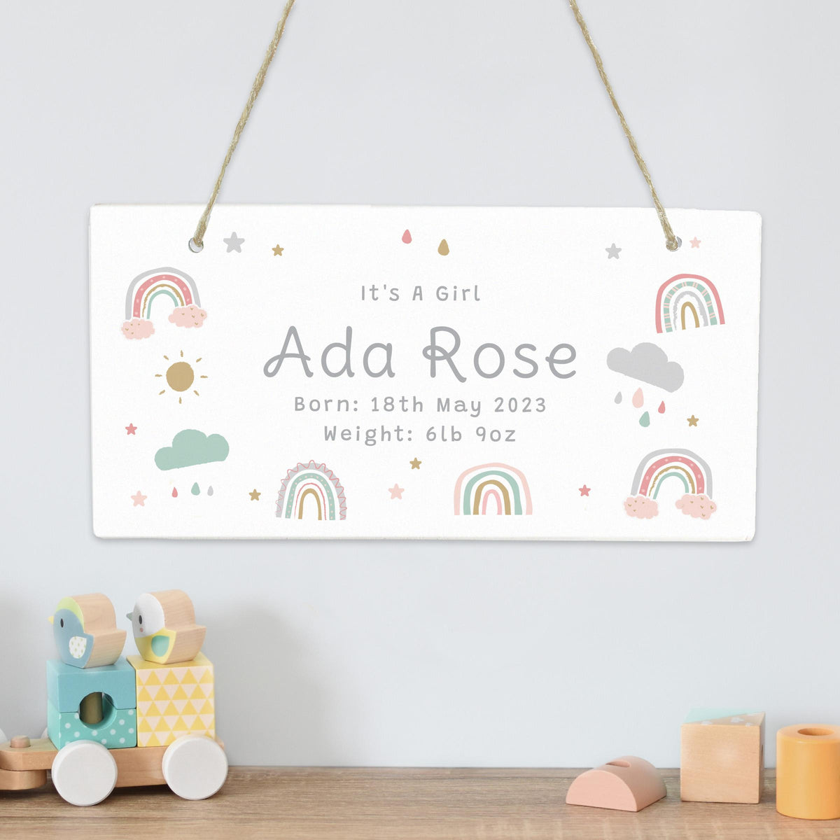 Personalised Rainbow Wooden Sign – alternative view