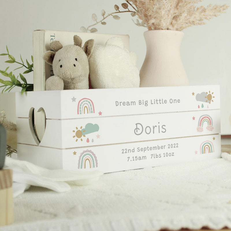 Personalised Rainbow White Wooden Crate