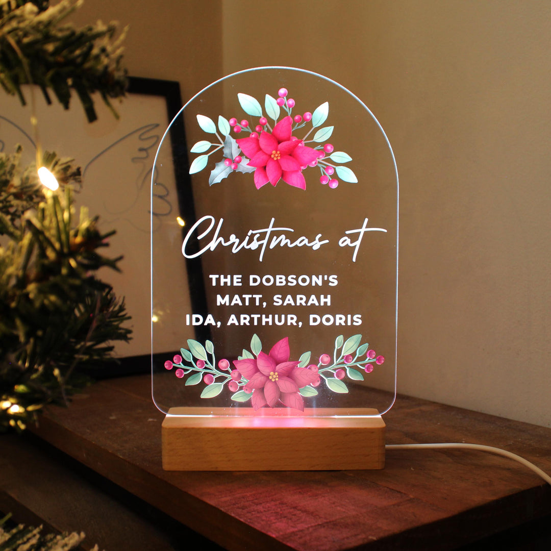 Personalised Christmas Poinsettia Wooden Based LED Light – alternative view