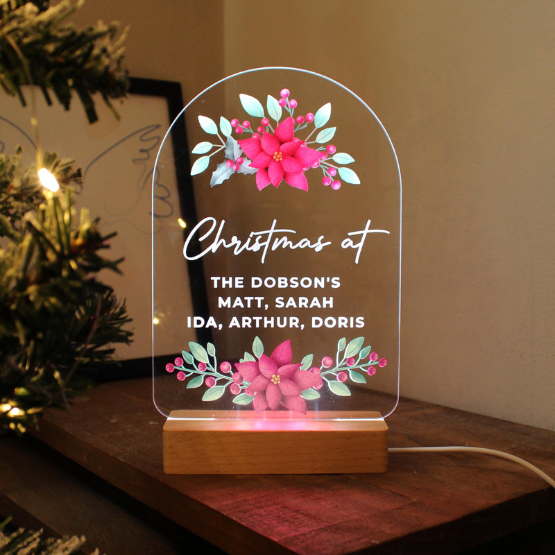 Personalised Christmas Poinsettia Wooden Based LED Light