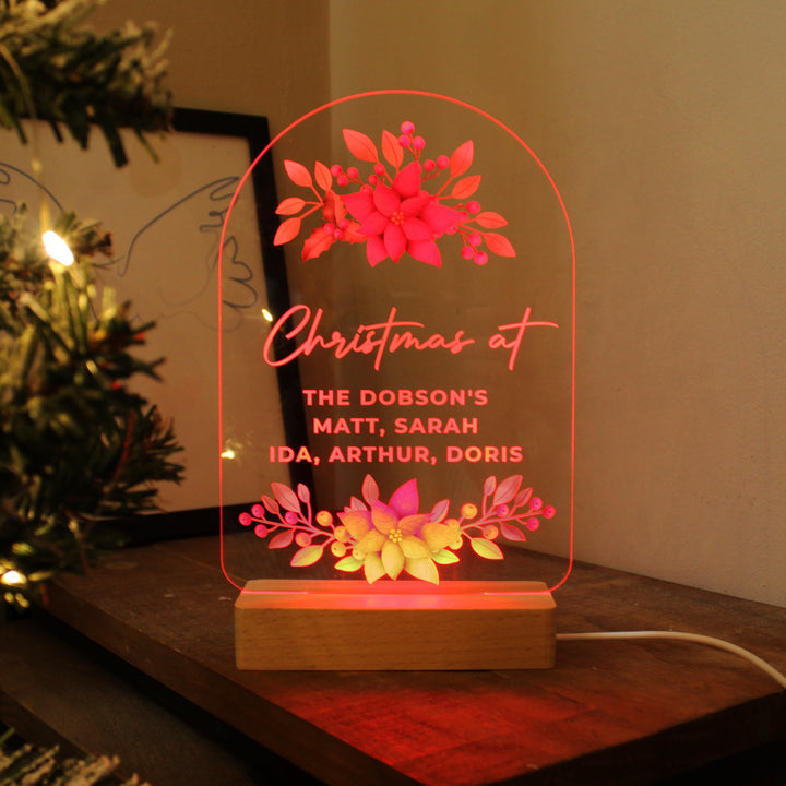 Personalised Christmas Poinsettia Wooden Based LED Light – alternative view