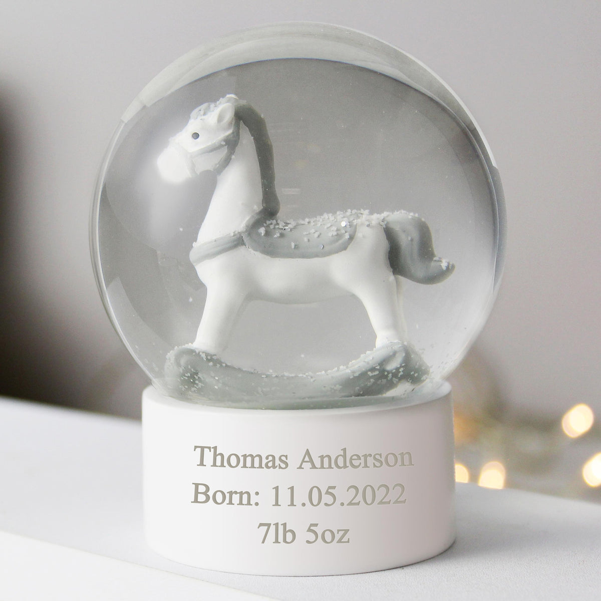 Personalised Free Text Rocking Horse Glitter Snow Globe – alternative view