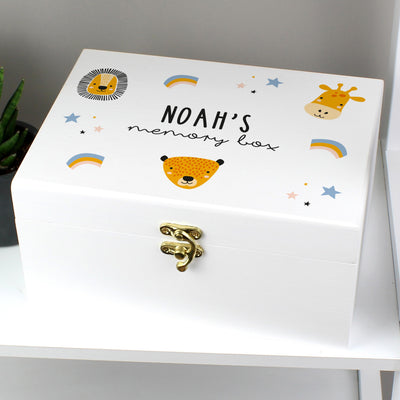 Personalised Zoo White Wooden Keepsake Box