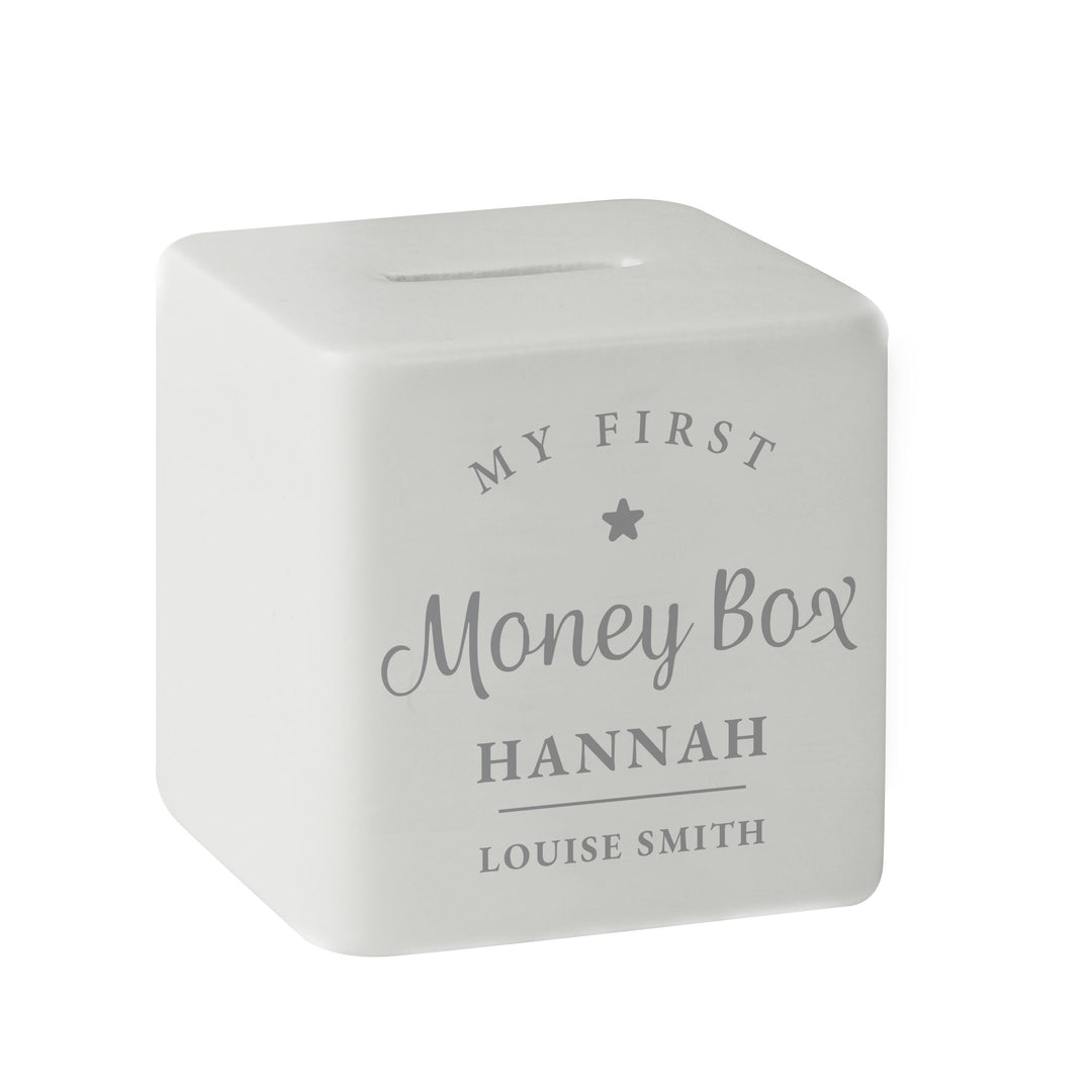 Personalised My First Ceramic Square Money Box – alternative view