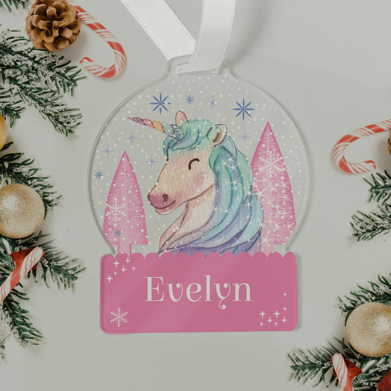 Personalised Unicorn Acrylic Snowglobe Decoration