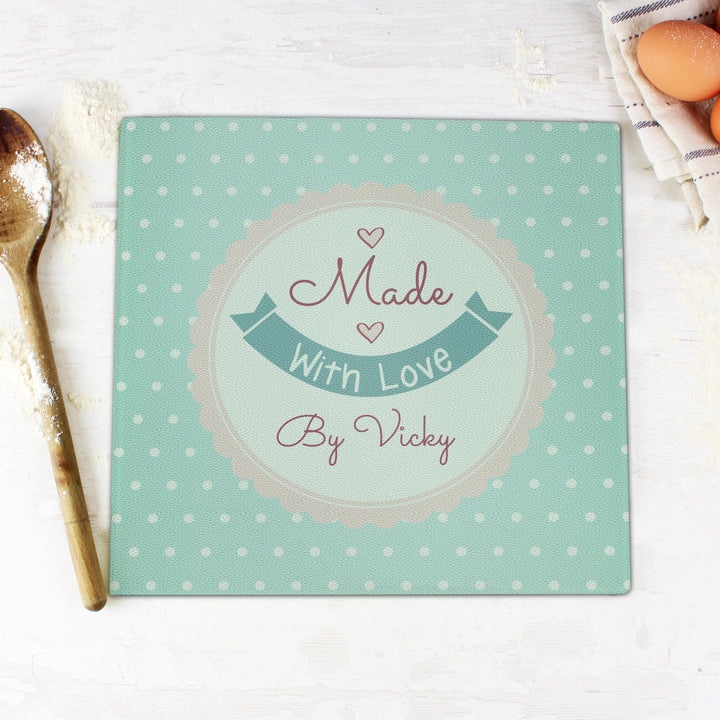 Personalised Made with Love Glass Chopping Board – alternative view