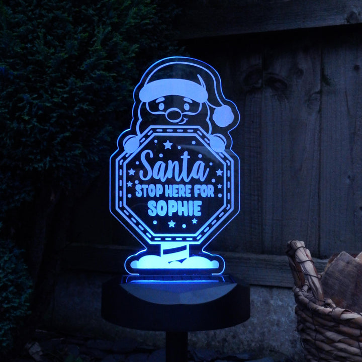 Personalised Santa Stop Here Sign Outdoor Solar Light – alternative view