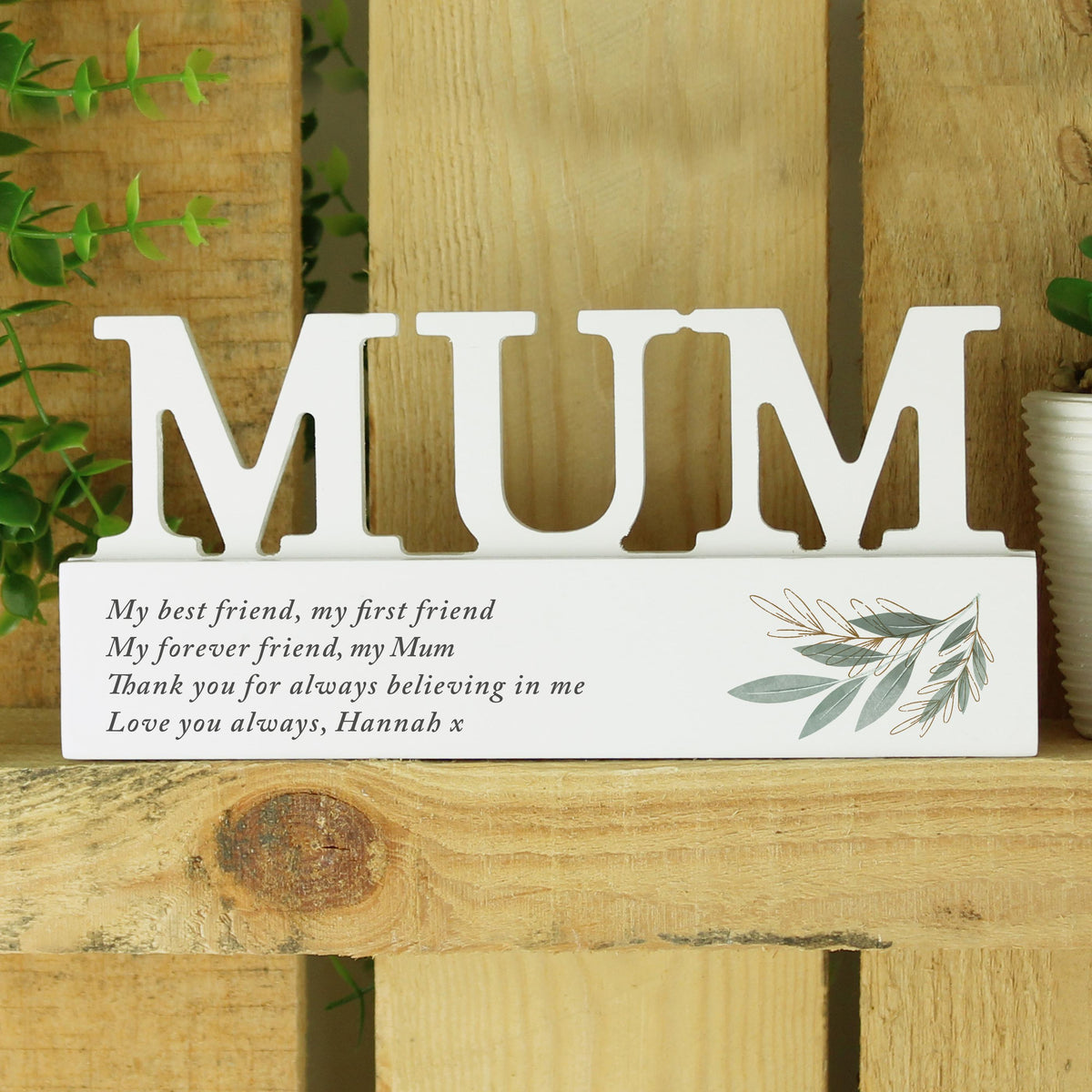 Personalised Botanical Wooden Mum Ornament, The Personal Shop, personalised gifts