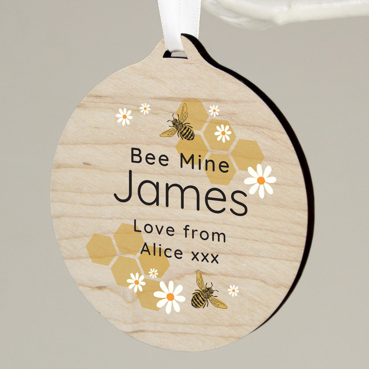 Personalised Bee Round Wooden Decoration – alternative view
